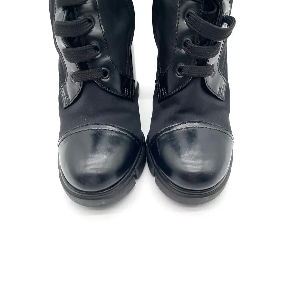 Prada Black Spazzolato Leather Re-Nylon Triangle Logo Lug Sole Ankle Boots IT 40 - Picture 6 of 13